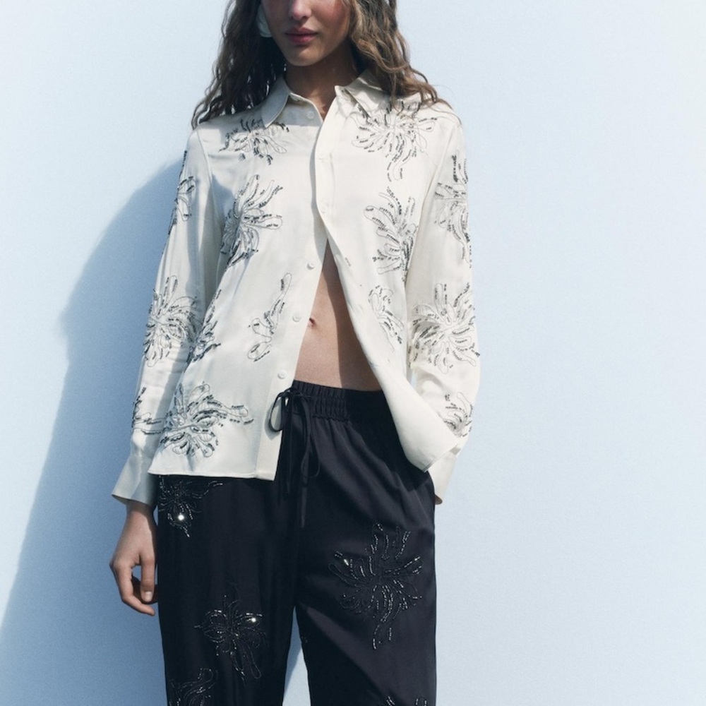 ZARA EMBROIDERED BEADED SHIRT ZW COLLECTION NWOT